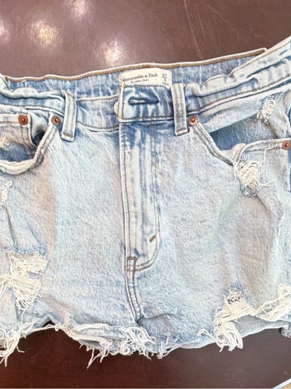 Abercrombie & Fitch Light Wash Distressed Denim Shorts